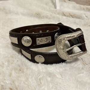 Western Style Belt Dark Brown Leather with Silver #3062R Size 38